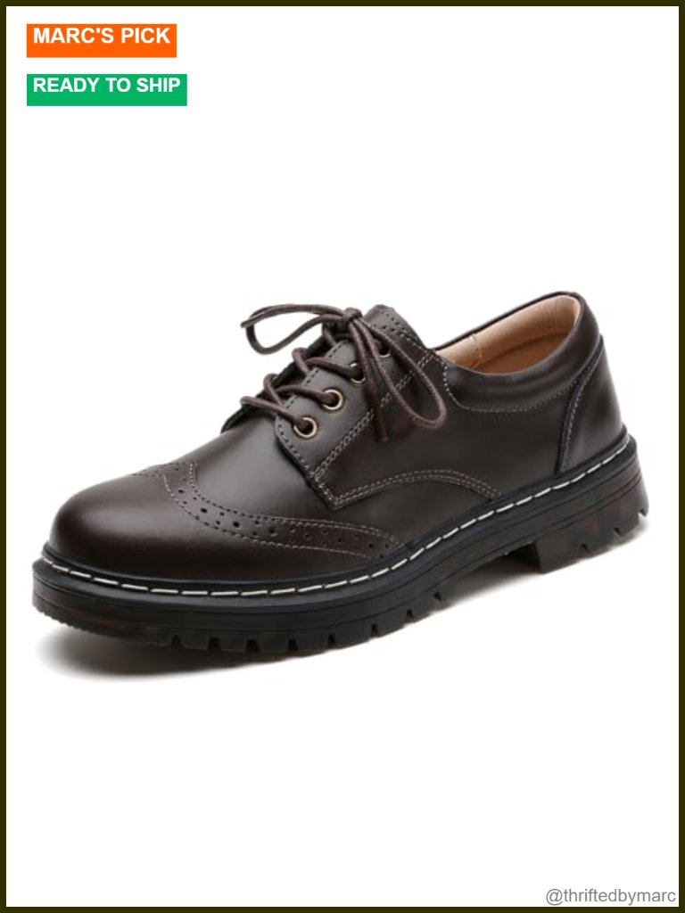 Vegan Leather Perforated Lace-Up Round Toe Oxford Shoes